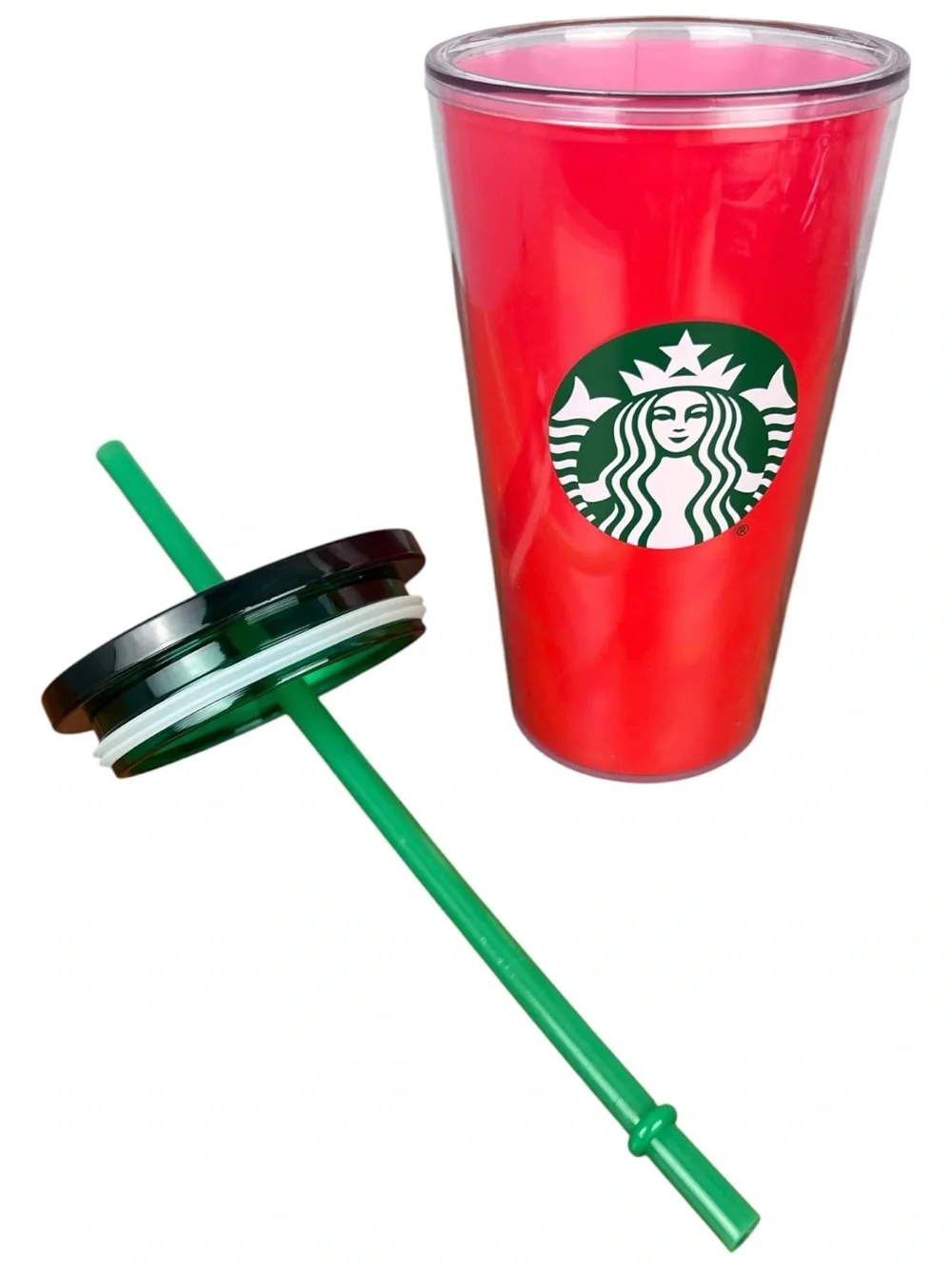 Starbucks Cup Red 16oz Cold Brew Tumbler Travel w/ Straw Shiny Holiday Logo